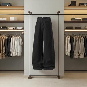 Autumn New Men's Trendy Brand Denim Retro Loose Straight Pants Pure Cotton Slightly Wide Mid Casual Medium Wash Long Pants