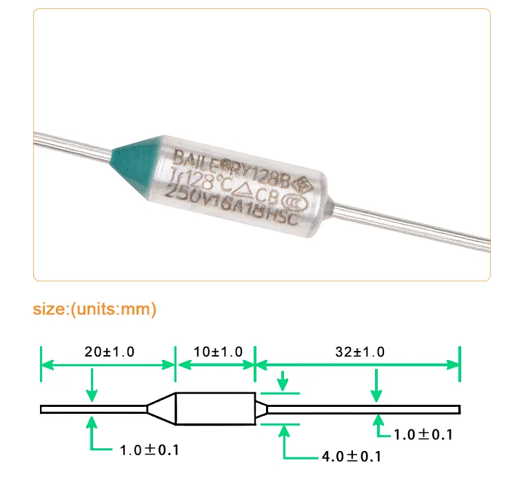 Baile Ry128b Series High Voltage Overload Thermal Cutoff Fuse 16a 250v