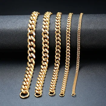 Hip hop 3.6mm-11mm stainless steel 18K gold plated miami cuban link chain bracelets