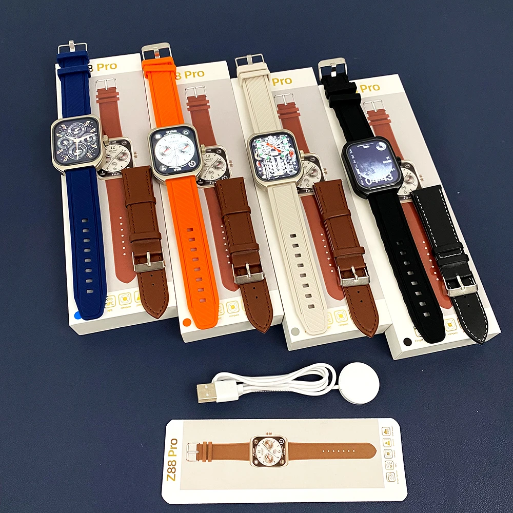 2025 OEM ODM Z88PRO Smart Watch Private Custom Box Boot Logo Reloj Inteligente NFC Island 3 Straps Band Waterproof IP67 Square