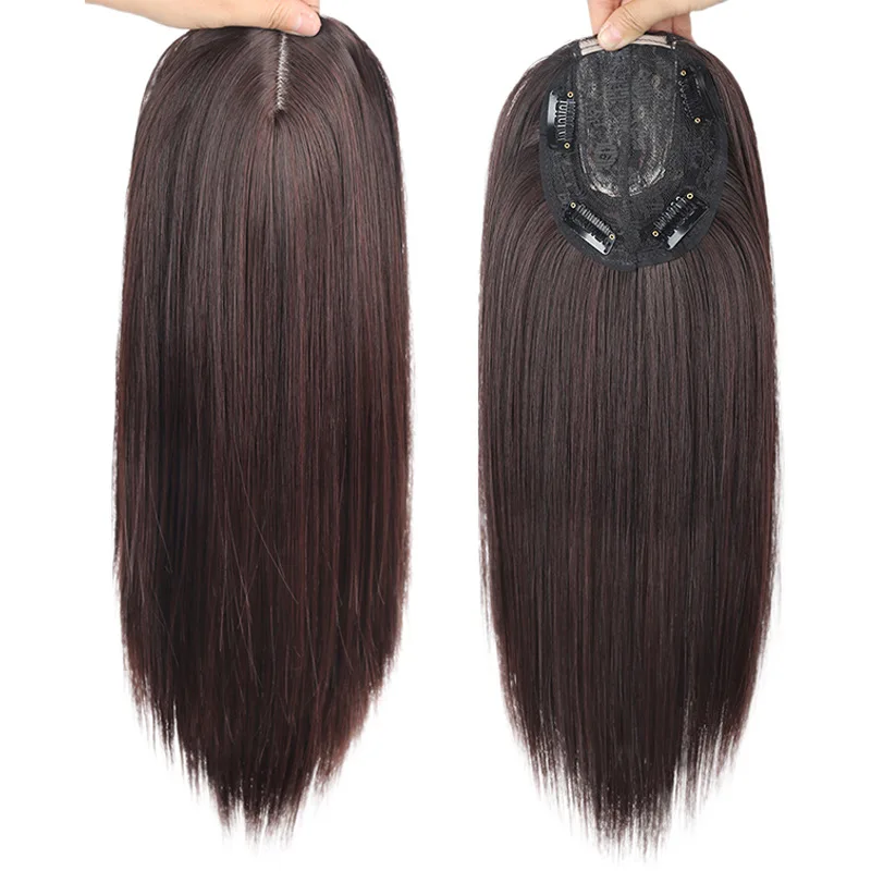 18inch Synthetic Straight Hair Piece Silk Base Wigs Clip in  display picture 2