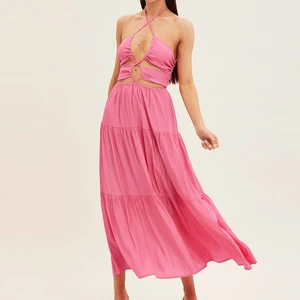 Custom Design Cut Out Backless Women Halter Pink Long Casual Maxi Sexy Dresses