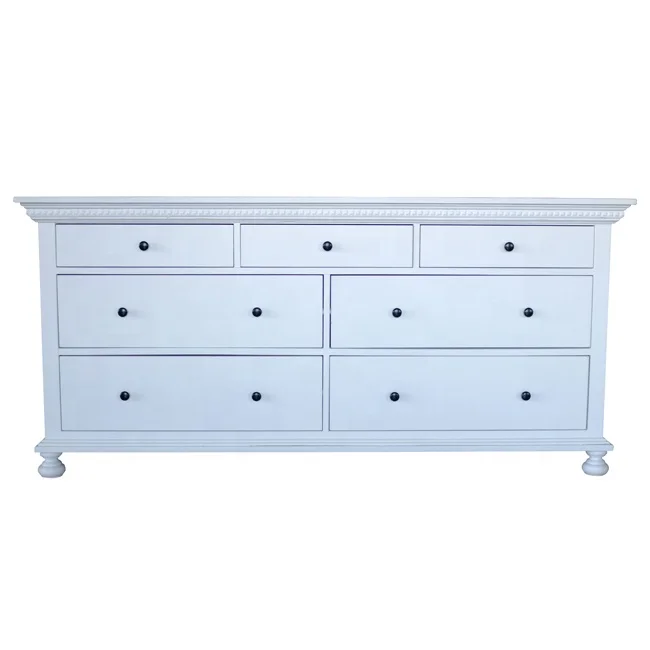 Белый шкаф из массива дерева с 7 ящиками для хранения в гостиной