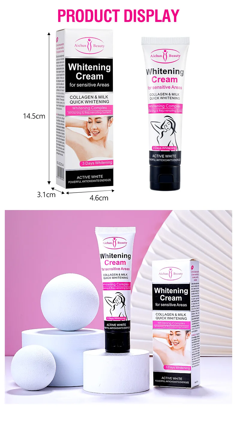 Crema blanqueadora de piel oscura para zonas sensibles, colágeno corporal, Blanco rápido