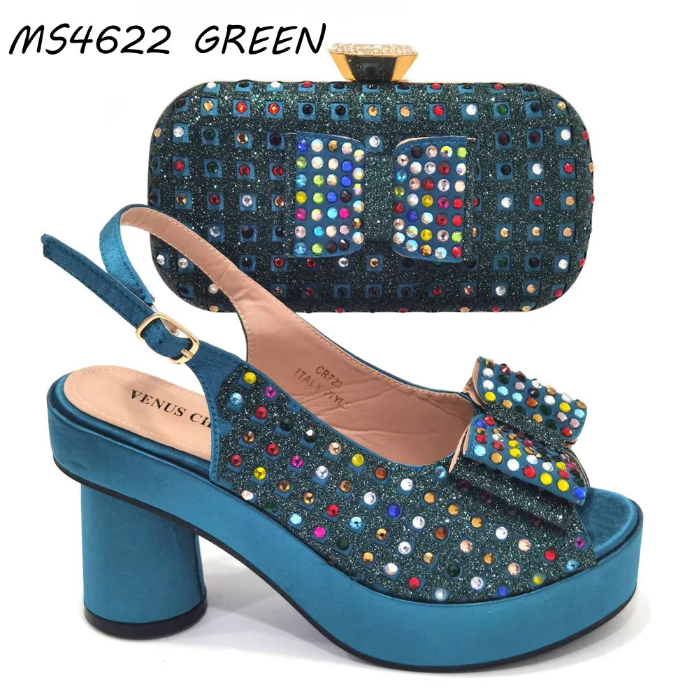 Doershow new come Matching Women Shoe and Bag Set Decorated green