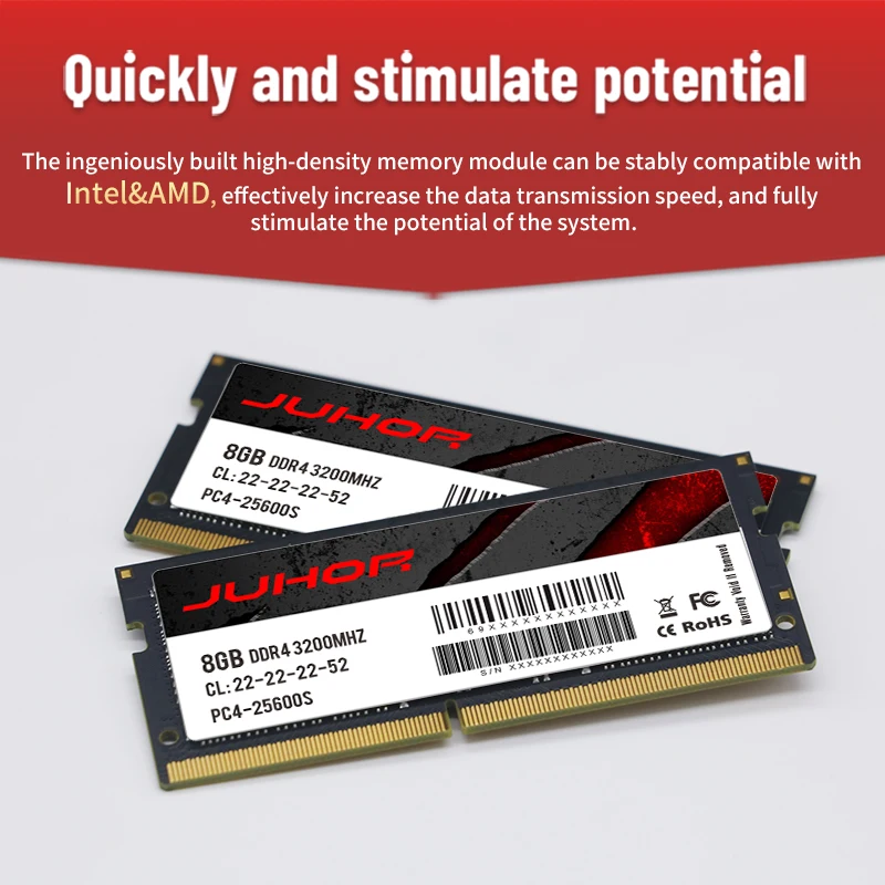 Juhor DDR4 Laptop RAM 8GB/16GB/32GB - 2666/3200/4800MHz, ECC, FCC