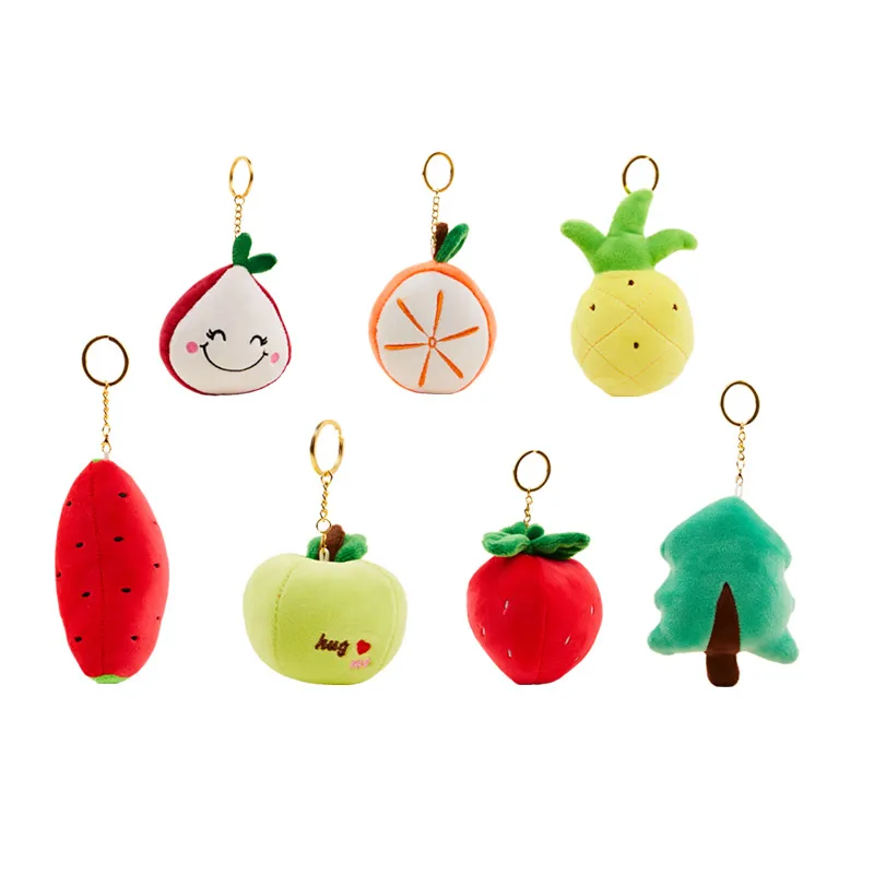 Custom Keychain Plush Fruit Apple Plush Doll Pendant Keychain Key Ring Holder Bag Phone Decor Bananas Vegetables Toys for Kids