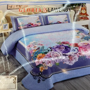 Digital Printed Quilted Three-piece Bedding Set - Bed Sheets, Pillowcases, and Quilt - for Bedroom with Quilted Printed Pattern