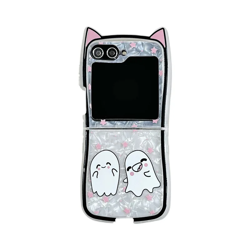 Foldable Phone Case with Cute Cartoon Ghost Shell Pattern For Samsung Z Flip 3 4 5 6 Ins Style Street Fashion Cartoon