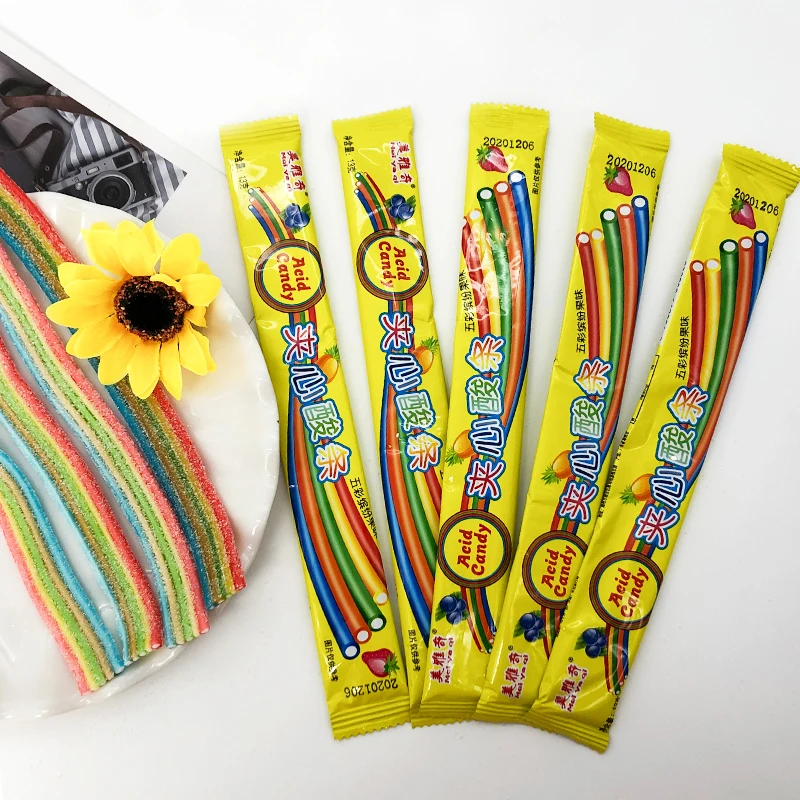 Halal Sour Sweet Candy Strips Rainbow Gummy Bulk Super Sour Belts Candy