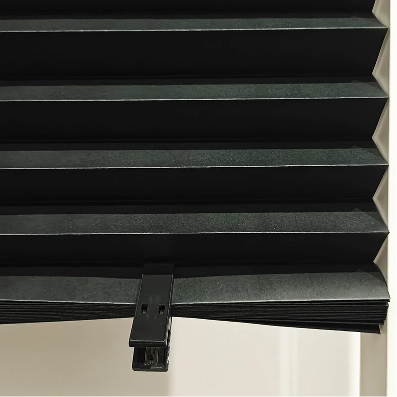 product black paper pleated shade cordless self adhesive window blind no drill custom size privacy home living room oem-0