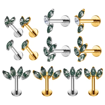 G23 Titanium Moss Agate Ear Studs 16G Earrings Piercing Helix Cartilage Tragus Fashion Ear Stud Labret Lip Women Pierc Jewelry