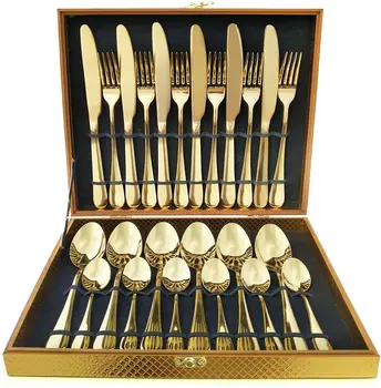 Sale Luxury Gold Restaurant Stainless Steel Cutlery 24pcs Set With Case