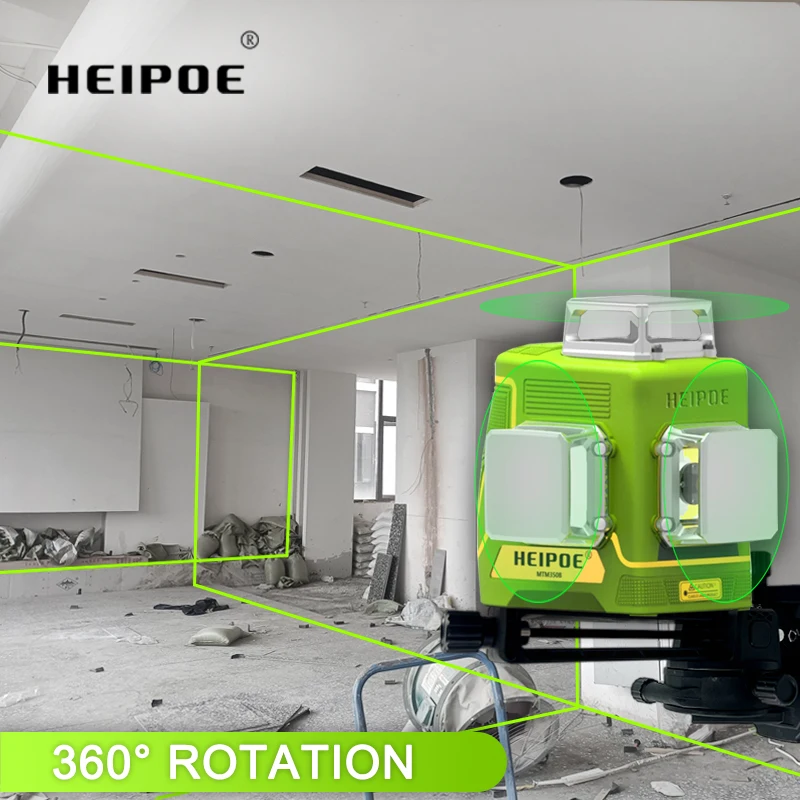 Pro   HEIPOE  MTM350B   360 Rotary Multi Cross Green Magnet 3D 12 Lines   Nivel Laser