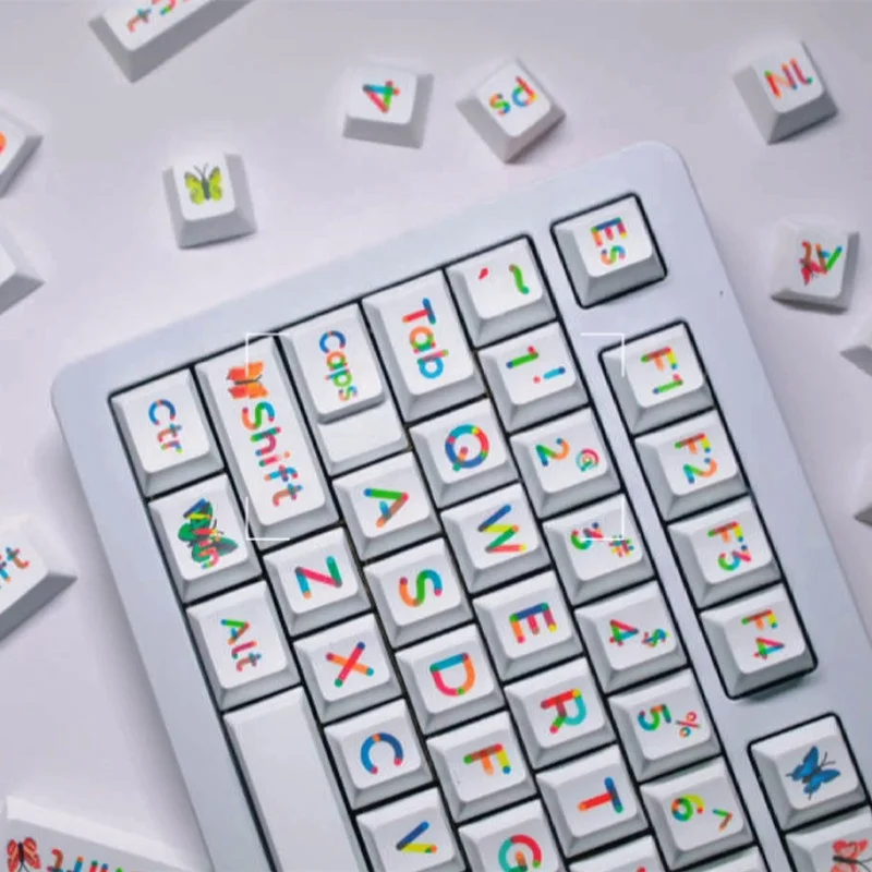 Big Character Colorful Butterfly Theme Keycaps 120 Keys PBT Sublimation Cherry Profile for Mechanical Keyboard