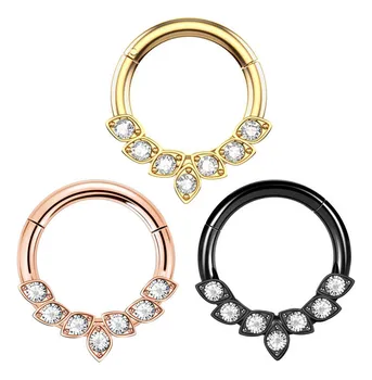 316L Surgical Stainless Steel CZ Hinged Segment Nose Septum Ring Classic Body Jewelry for Wedding Gift Party Engagement Piercing