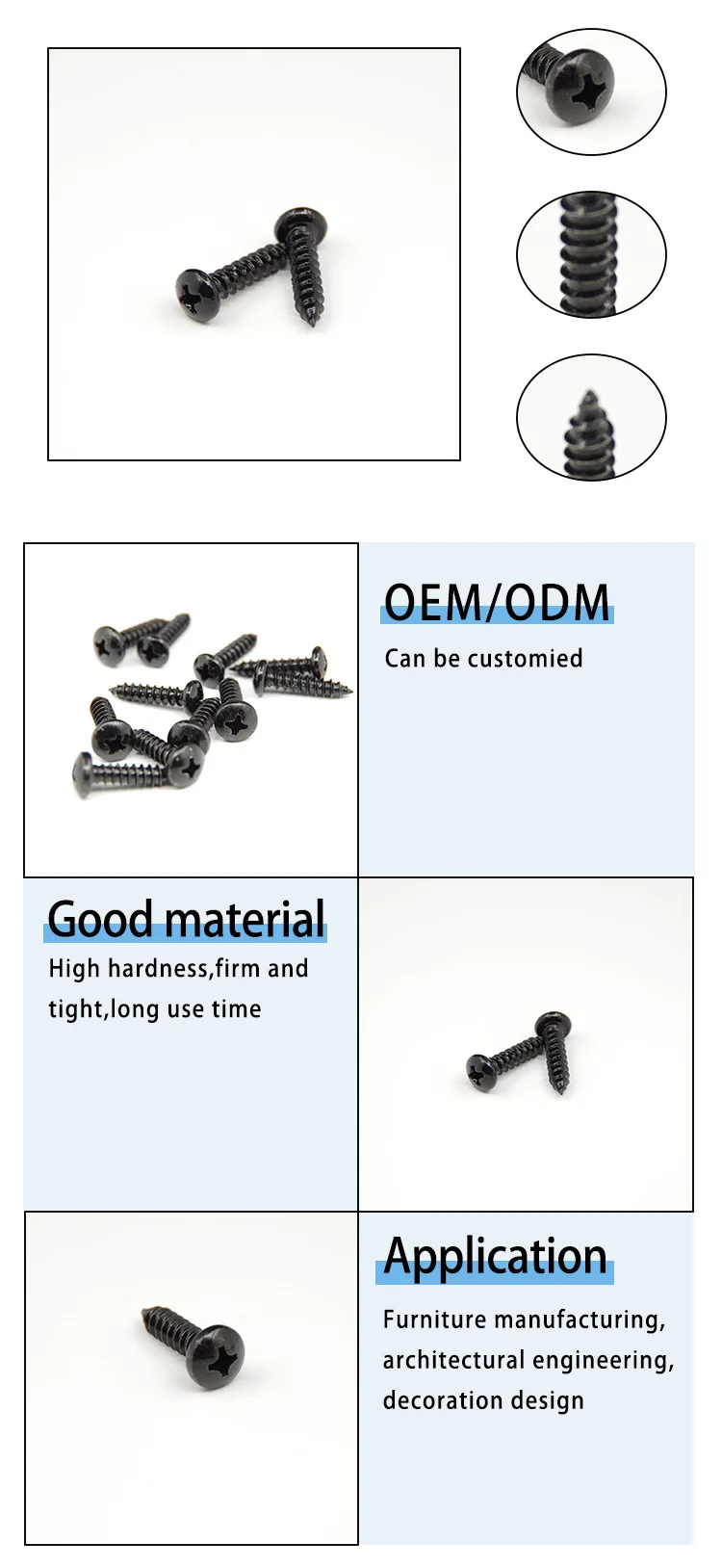 Ansi Fasteners M2.9 M6.3 Black Zinc Stainless Steel Pan Head Self-Tapping Wood Screws For Metal Wood Fixation factory