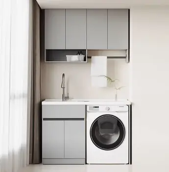 Balcony Washing Machine Companion Integrated Space Aluminum Cabinet Combination with Washboard Pool Cut Corner Customization