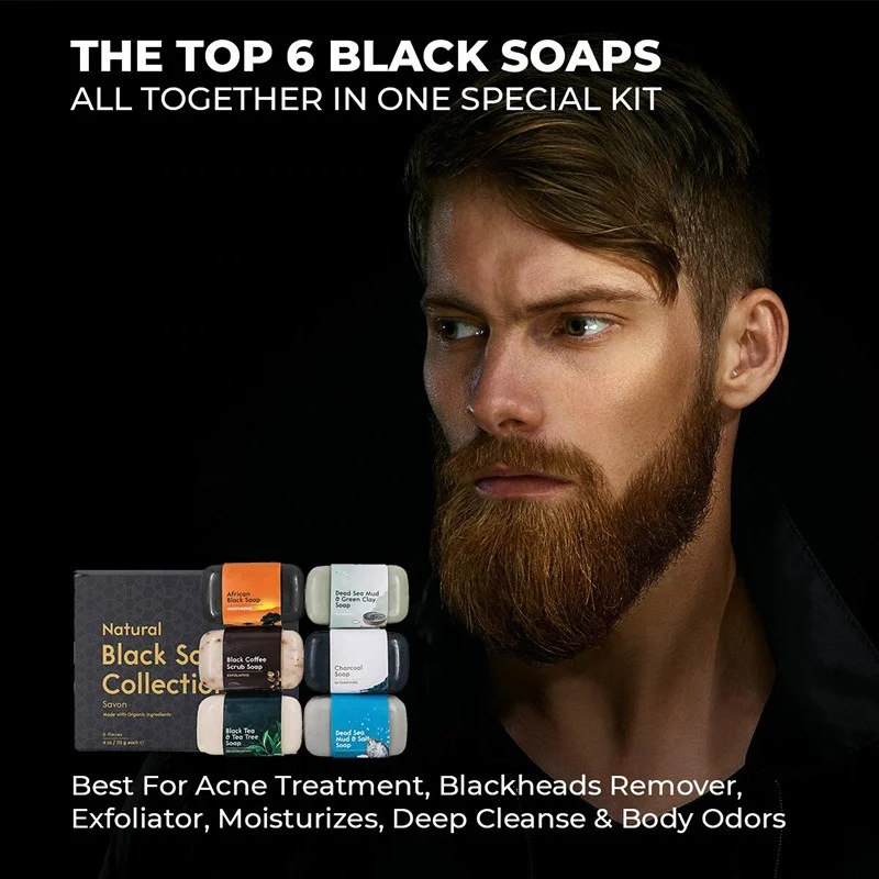 Мыло черное из 6 предметов Коллекция 100% натуральное органическое роскошное Мыло для лица рук и тела для женщин и мужчин