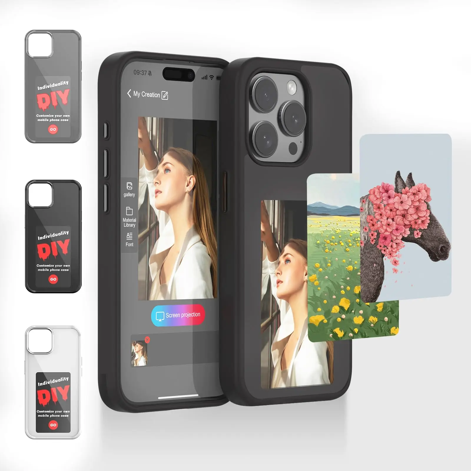 Smart Photo Rear Projection DIY Phone Case E-Ink Screen