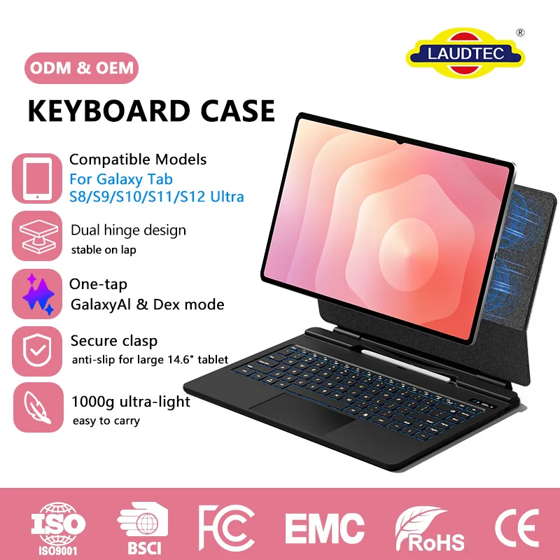 86 Keys Magnetic Smart Keyboard with Strong Magnetic Backplate & Precision Trackpad for Galaxy Tab S12 Ultra 14.6 Inch