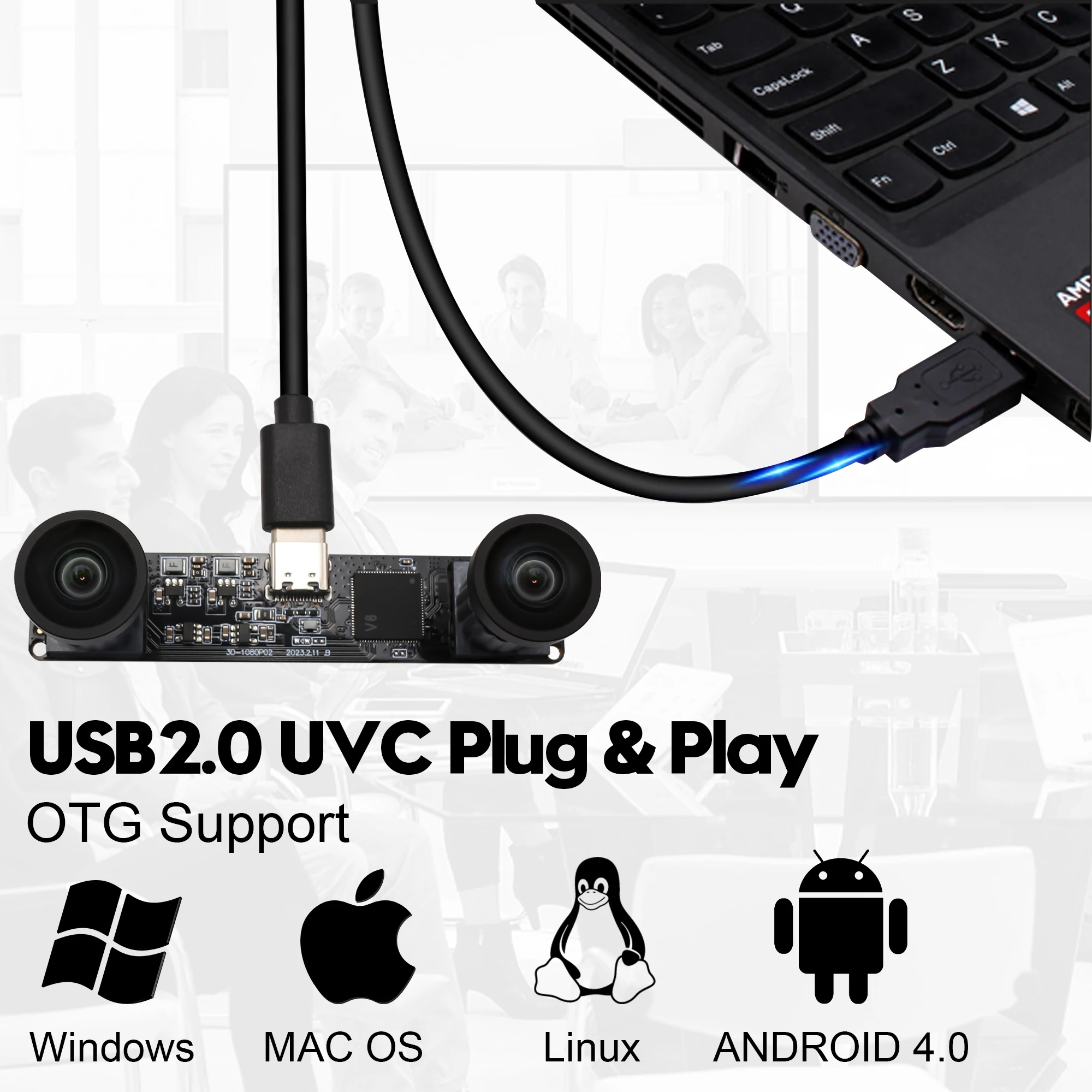 Caméra USB Stéréo 3D Double Objectif 4MP - 60 Fps, 1080p, Objectif Fisheye 180°, Pour VR, Robotique, OpenCV