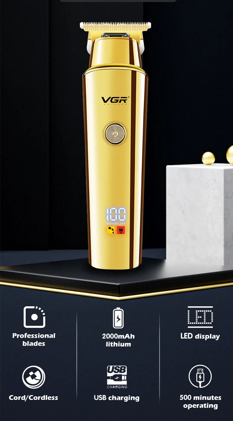 VGR Hair Clipper Rechargeable Hair Cutting Machine Cordless Hair Trimmer Electric Haircut Bald Head Zero Cutting Machine
