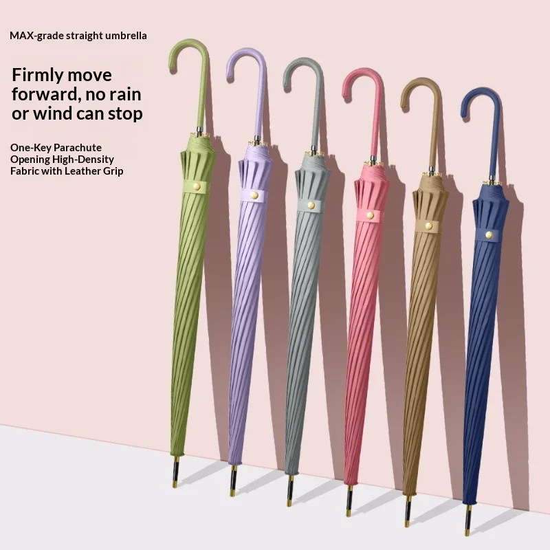 16-Spoked Fresh Style Color Scheme Curved-Handle Straight-Shaft Automatic Men’s Women’s Long-Handle Rain Umbrella Advertising preview 5