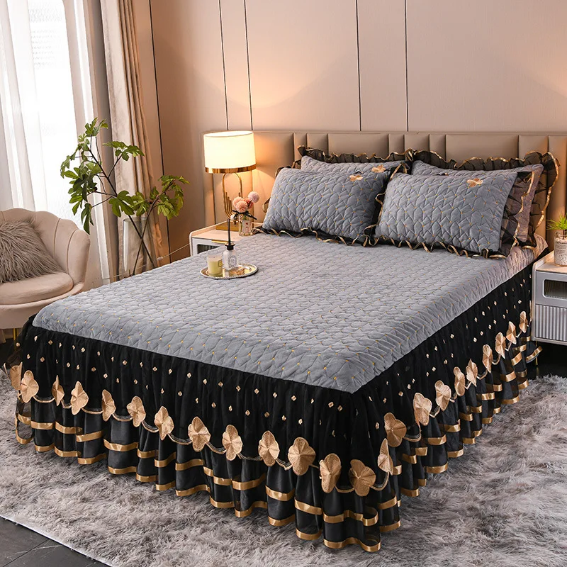 European Winter Ruffled Bed Skirts Bedding Set Double Bedspread Home