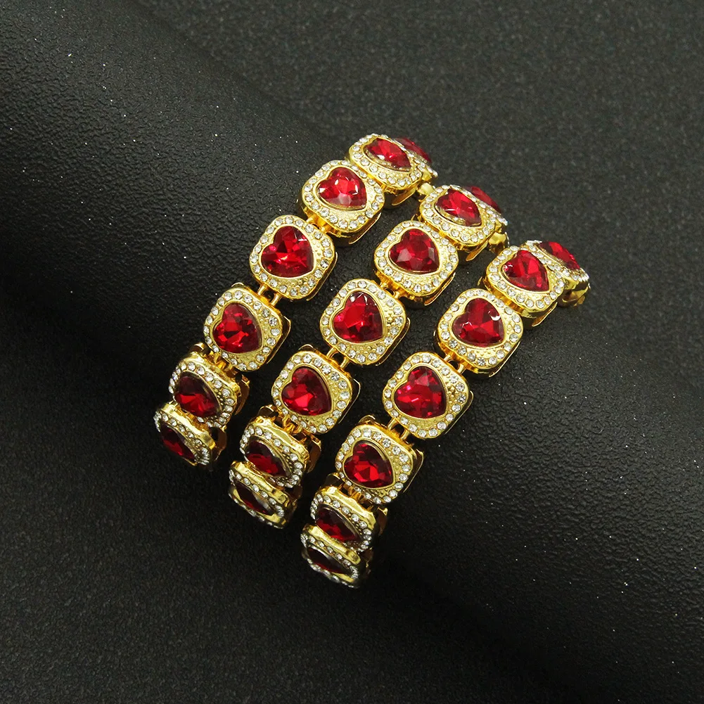 2025 New Rhinestone 18k Plated Good Cuban Link Chain Jewelries Christian Products Red Enamel Heart Vintage Necklace for Women