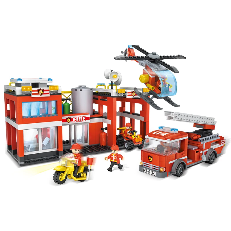 COGO Model Building Block City Fire Station Set Fire Truck Construction  Educational Toys for Kids