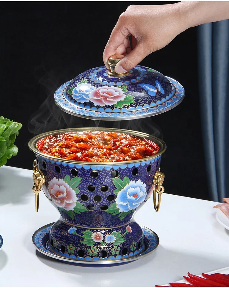 批发中国铜火锅景泰蓝搪瓷纯铜火锅酒精火锅单火锅野餐锅| Alibaba.com