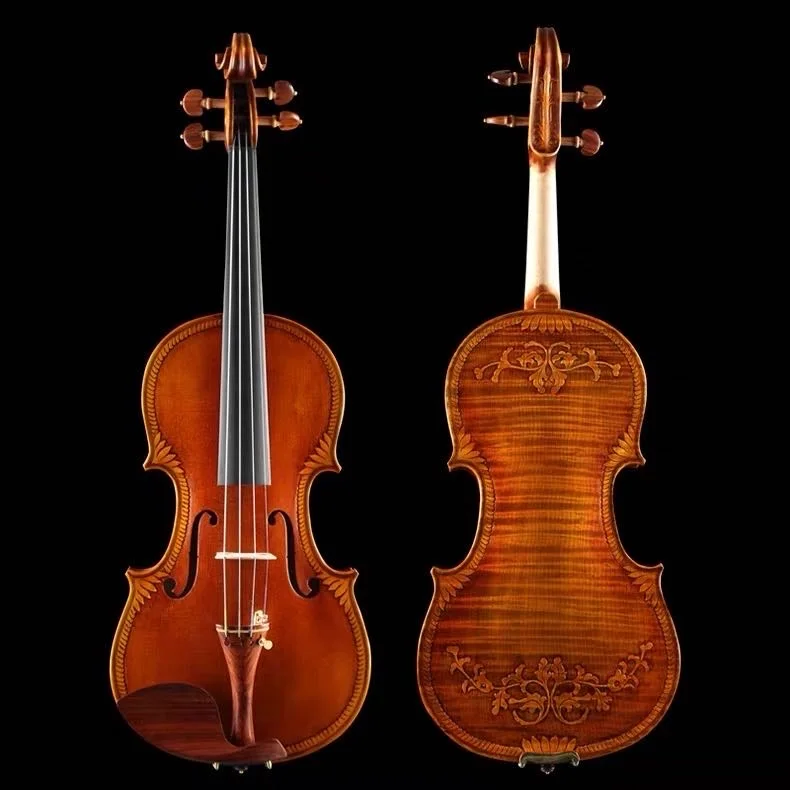 Wholesale 44 Handmade Wood Violin with Engraved Flower Pattern