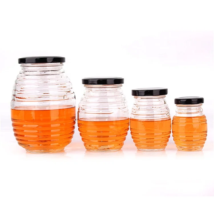 100ml 200ml 380ml 750ml Beehive Honeycomb Shape Glass Honey Jars Bottle with Tinplate Metal Lid