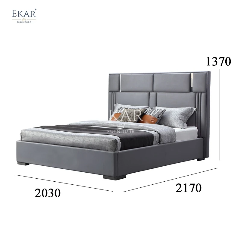 product new design modern bedroom bed with metal legs and irregular square back design-66