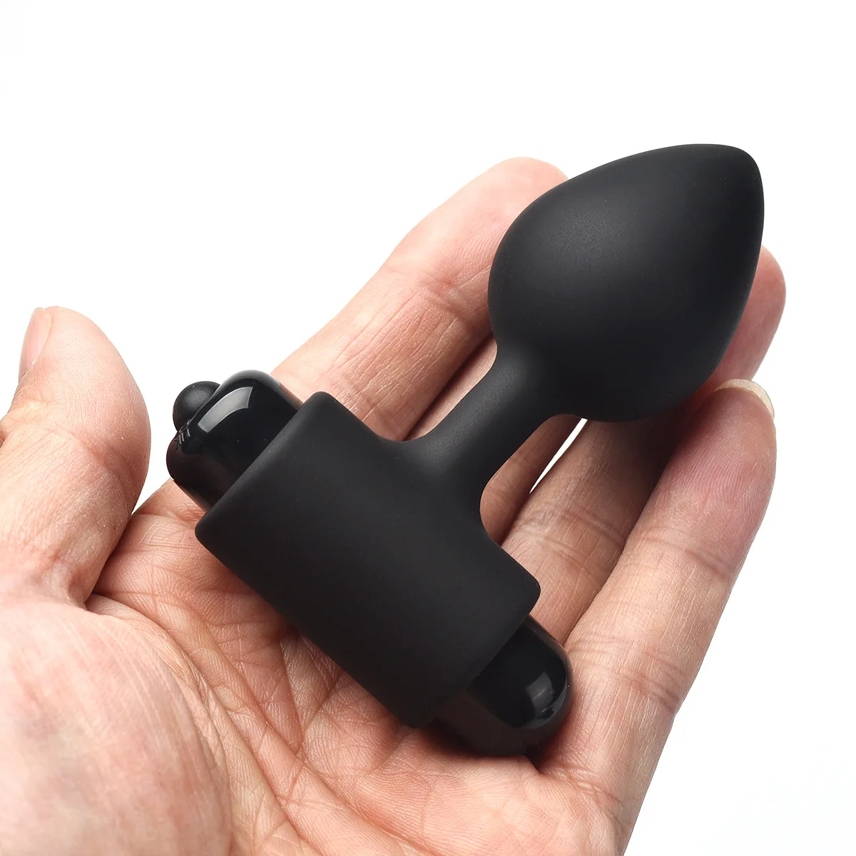 Black silicone anal plug side view