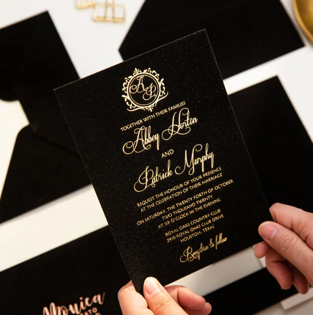 Black Velvet Invitations with Gold Foiling Printing Velvet Wedding ...