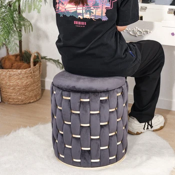 2025 Best Selling Modern Living Room Furniture Velvet Fabric Soft Round Ottoman Stool