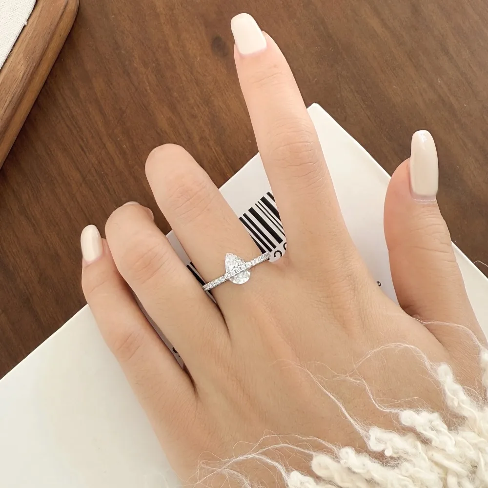 KAKODIY Classic Style Design Rhodium Plated Eternity Band Teardrop Shape 5A Cubic Zirconia Wedding Engagement Bridal Ring detail 2