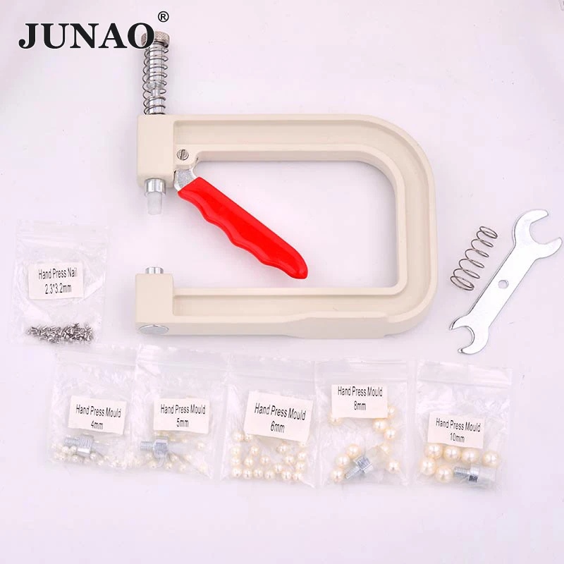 JUNAO DIY Hand Press Pearl Setting Machine Beads Rivet Fixing Machines for  Repair Lace Knit Hat Punching Tools