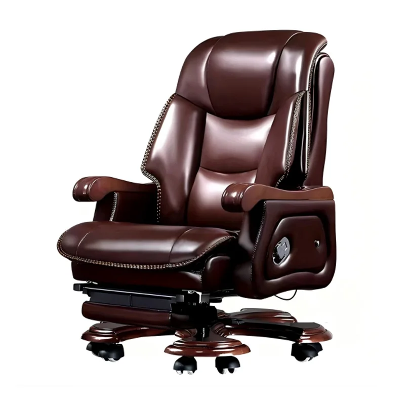 2026 Luxury Classical Executive Chair New Genuine Leather Office Leisure Reclining Chair Modern Electric Plywood Executive Chair