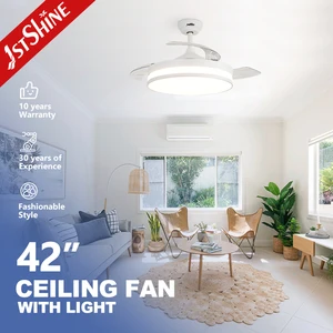 1stshine LED Ceiling Fan Retractable Hidden Blades 42 Inches Adjustable LED Lighting Ceiling Fan
