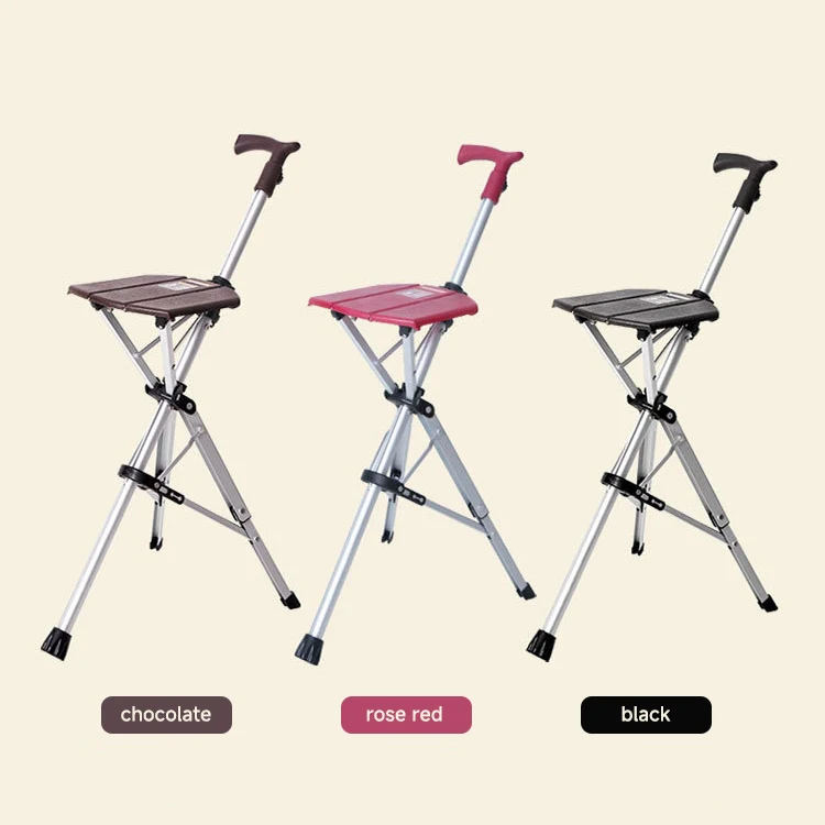 Portable Folding Walking Stick Seat, Lightweight Aluminum Crutch Chair, Outdoor Camping Seat Cane for Elderly Travel and Hiking