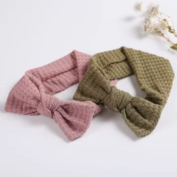 Waffle knit fabric Knotted bow Baby headband girls hair wrap infant toddler hair accessories