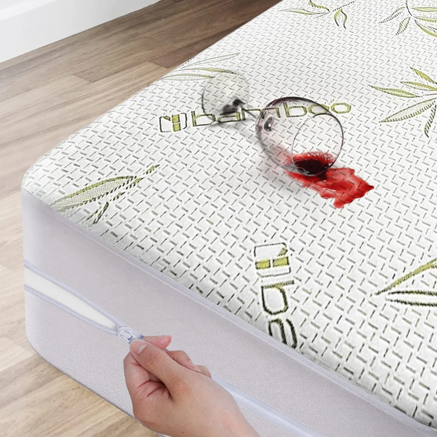 Vỏ bảo vệ nệm làm mát bán sỉ, bảo vệ nệm 6 mặt, chống thấm nước, làm từ chất liệu tre, có khóa kéo