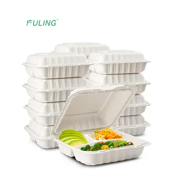 3 compartment disposable meal prep container microwave lunch fast food pp clamshell takeaway food packaging boxes