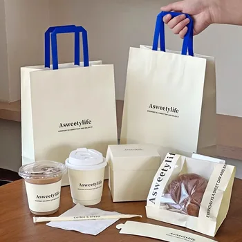 Custom Print Logo Personalized Cake  Bread Paper Bag With Window Restaurant Takeaway Paper Bag