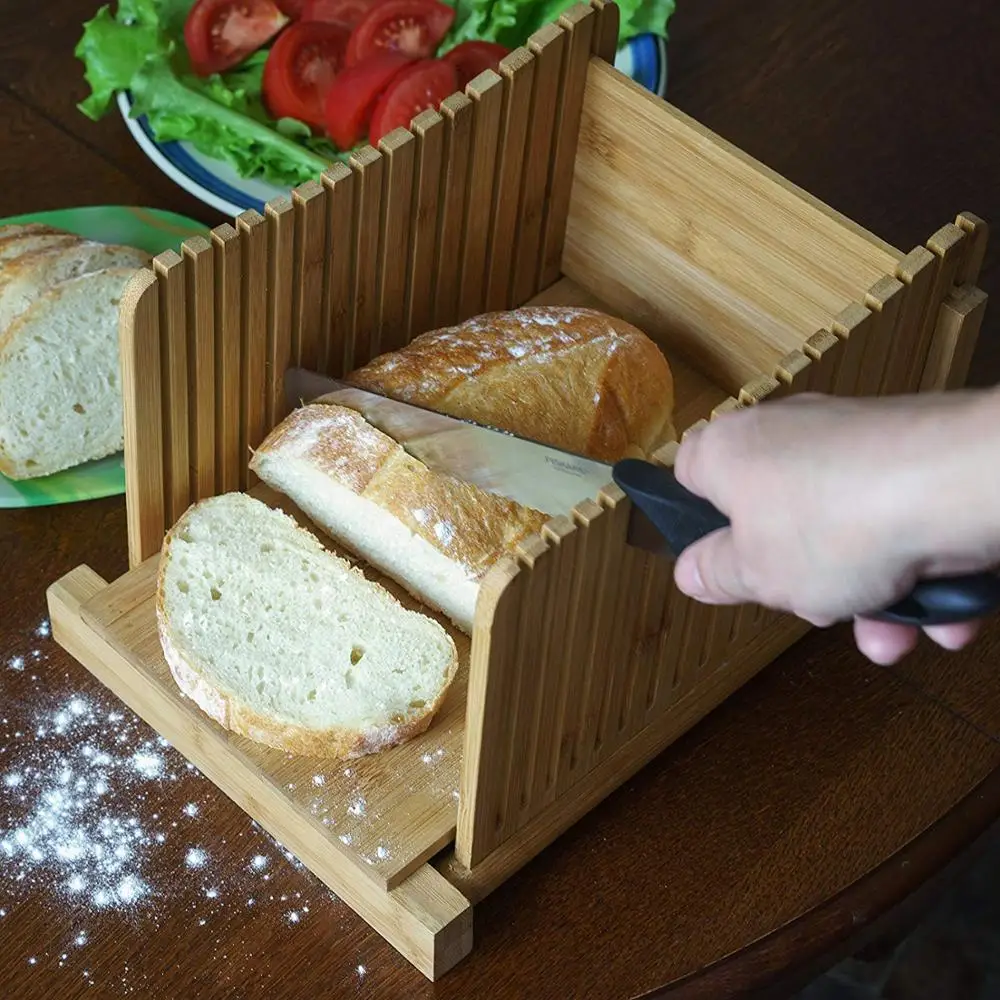 
Хит продаж, модная Регулируемая Складная бамбуковая ломтерезка для хлеба, Ломтерезка 