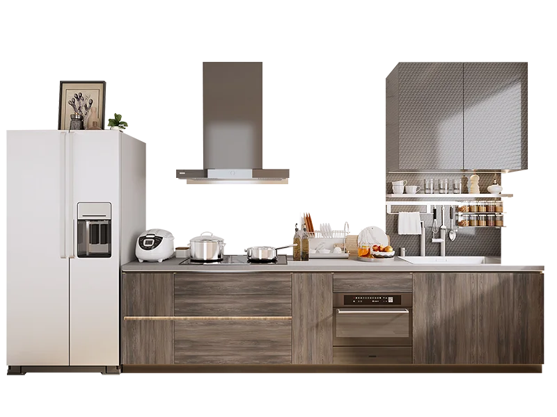 For OPPEIN American DIY Fitted Kitchen Veneer Melamine Cabinets Prefab Factory Direct Price Small Kitchen Plywood Carcase Sink