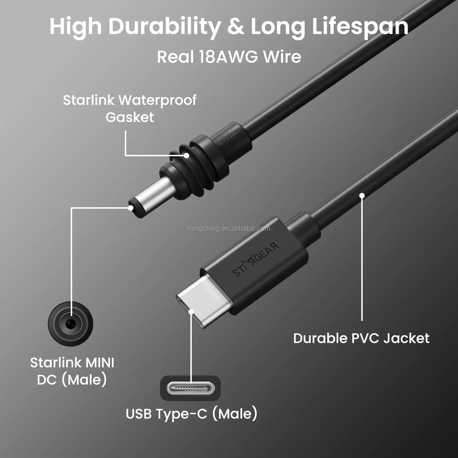 product starlink mini usb c to dc power cable 140w usb type c input to waterproof barrel jack charging cord 18awg-0